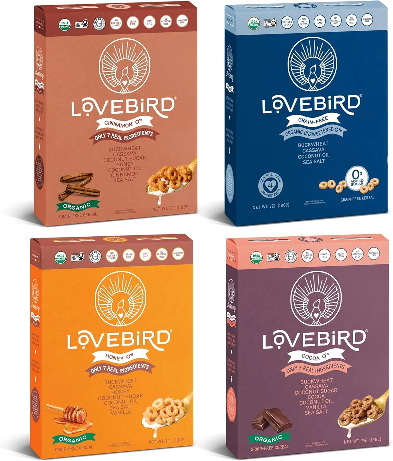 Organic Grain Free Cereal Variety Pack (4 Pack) - Paleo Friendly Cinnamon Honey Cocoa and Unsweetened Flavors 2uzdy