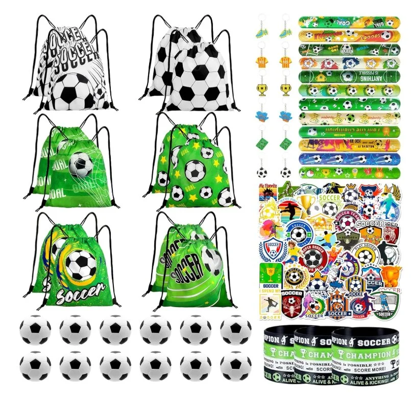 KATCHON Soccer Theme Party Favors Set, Premium Sports Celebration Supplies for Kids, Assorted Mini Balls, Wristbands, and Keychains (110 Pieces) etmq3