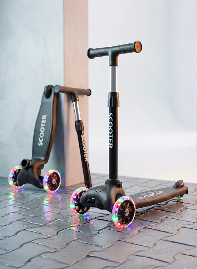 BAYBEE 3-Wheel Kick Scooter for Kids with LED PU Wheels and Adjustable Height (Black, 50kg Capacity) 2rtmp