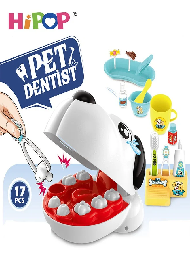 HIPOP Children's Doctor Pretend Play Set with Dog Dental Treatment Tools (17 Pcs, ABS Plastic, For Kids) 4t46h