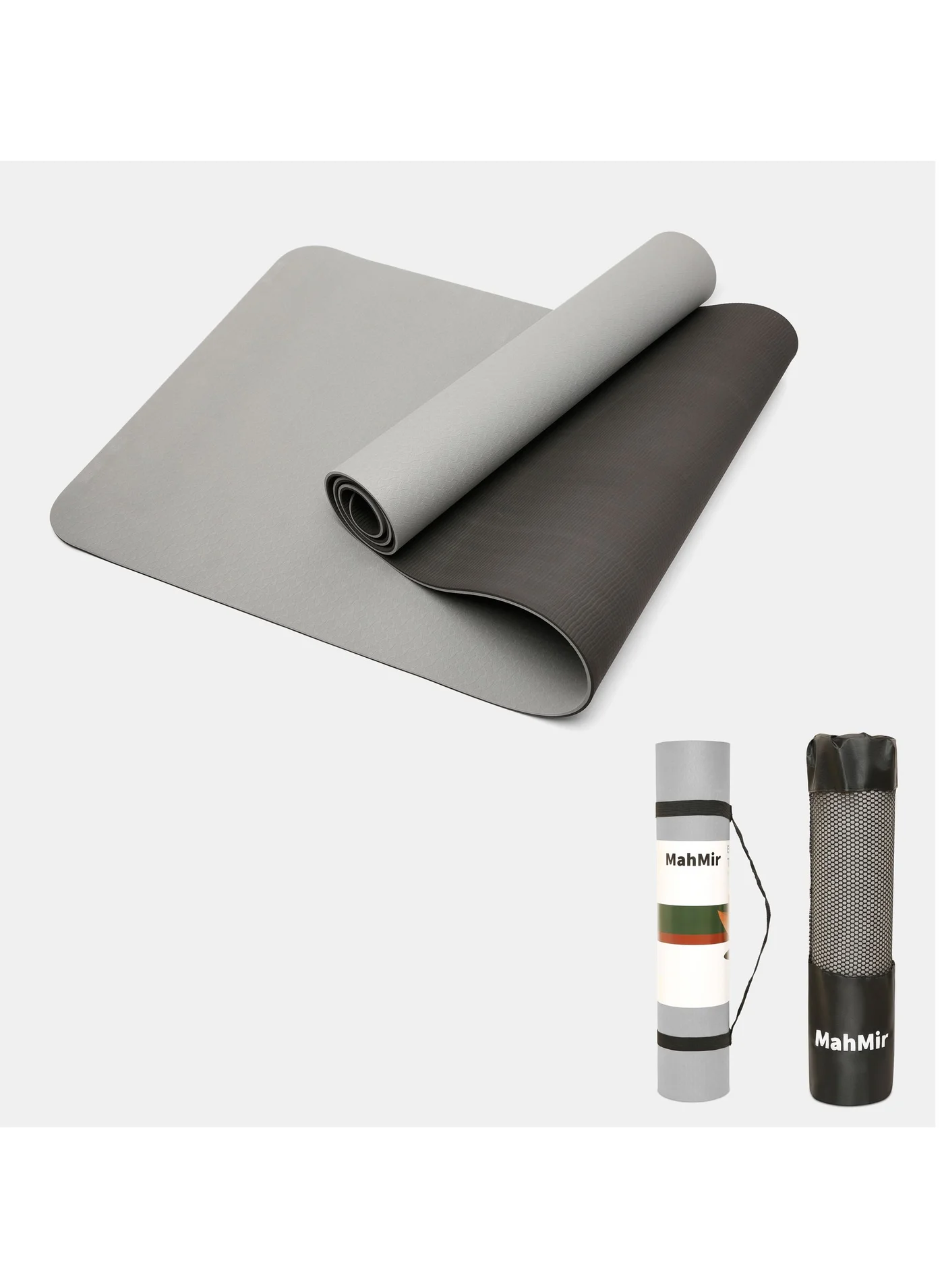 MahMir Non-Slip Yoga Mat Fitness Exercise Pad with Carrying Bag (Dark Grey + Black, 183cm x 61cm x 6mm) yd1vs