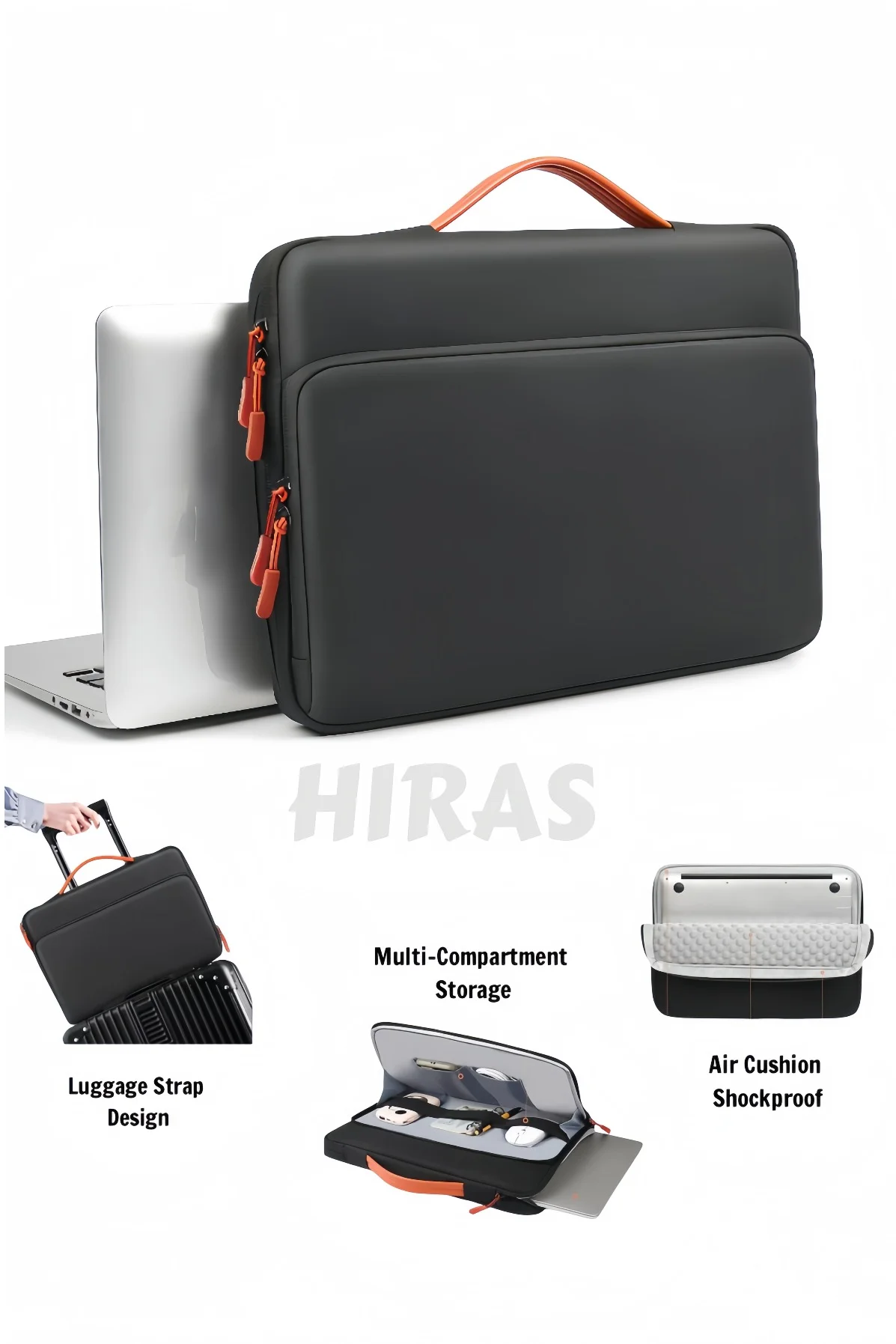 Hiras Shockproof Laptop Bag Water Resistant Business Travel Tote with Anti-Theft Pockets and Luggage Strap for Men and Women (Black, 16 inch) nzomy