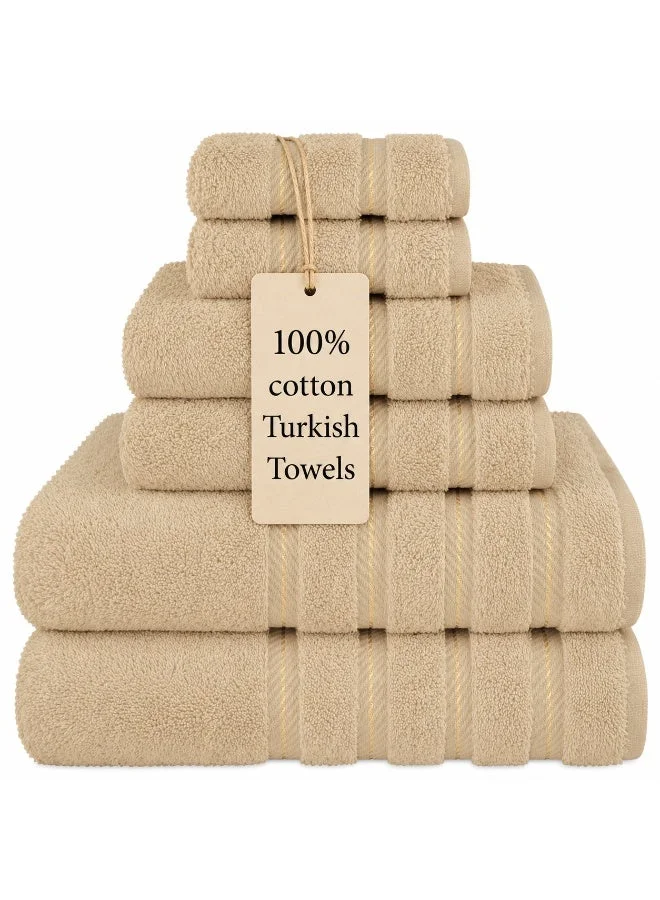 Safi Plus Luxury Hotel Quality Bath Towel Set 600 GSM Combed Cotton (Beige, 6 Piece Set) 2vf2z
