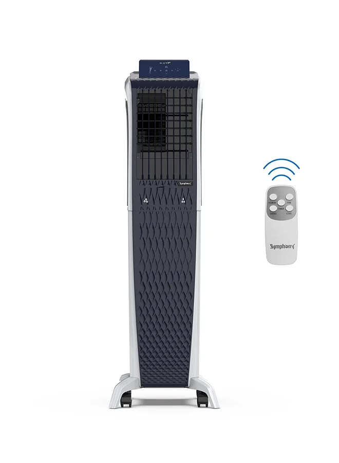 Symphony Portable Tower Air Cooler with 3-Side Honeycomb Pads and Touchscreen Control (Black, 55 L) hzu1j