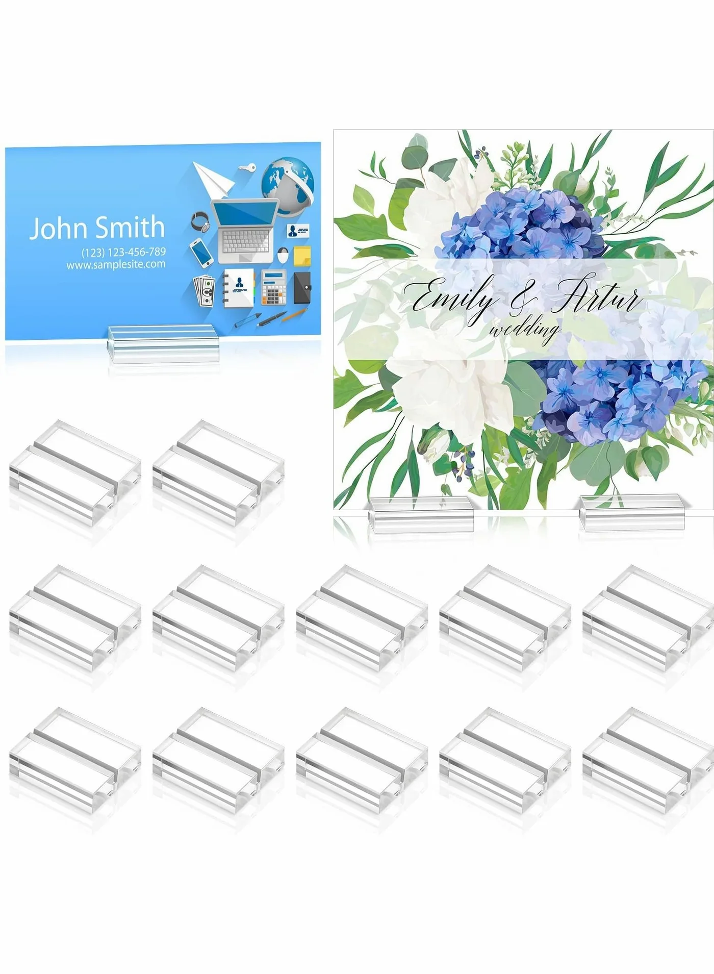 SYOSI Acrylic Card Holder Stand for Desk Number and Photo Display (Clear, 12 Pieces) pswer