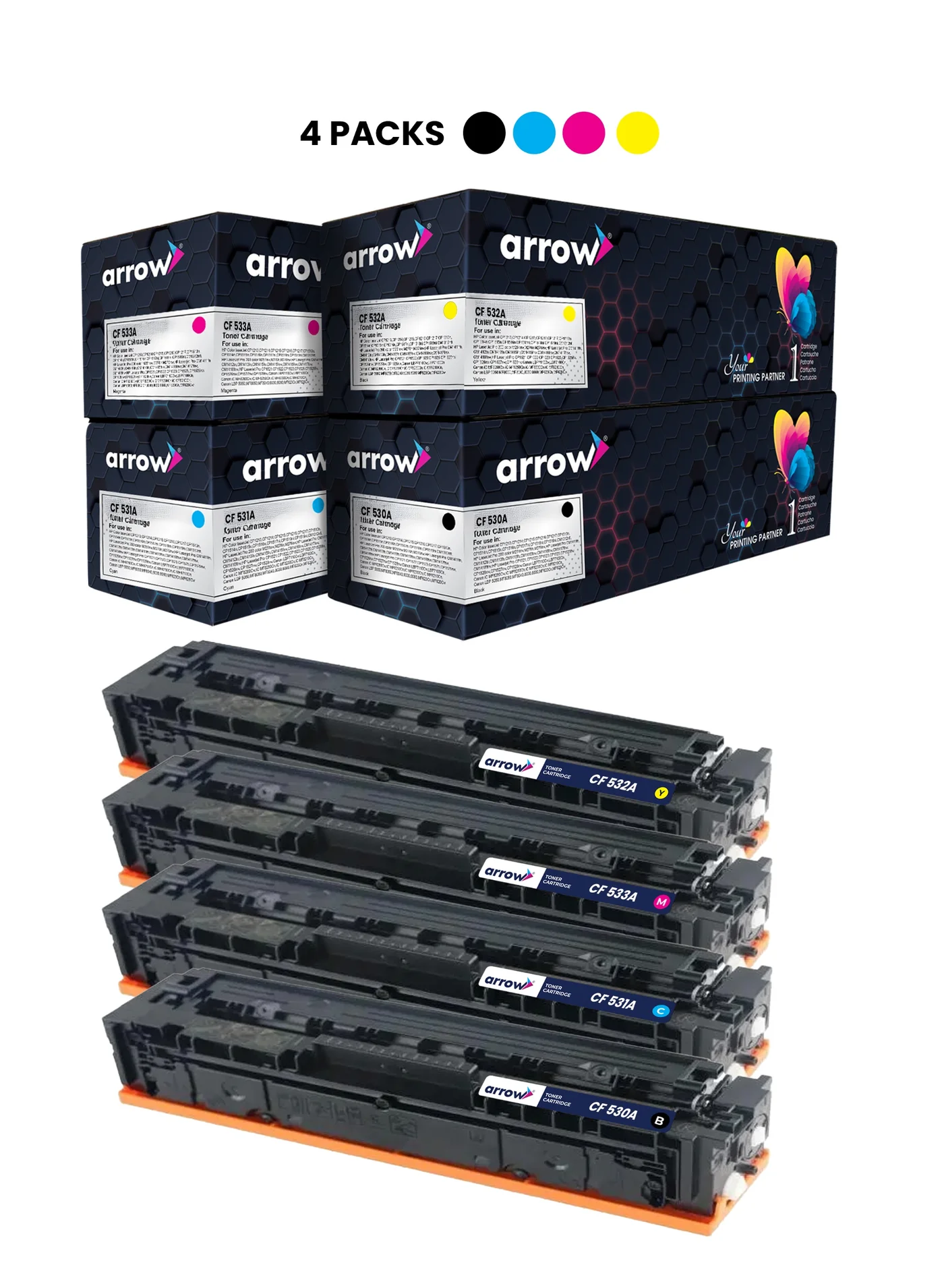 ARROW TONER CARTRIDGE CF530A Replacement Toner Set (4 Pack, Black Cyan Yellow Magenta) gs30g