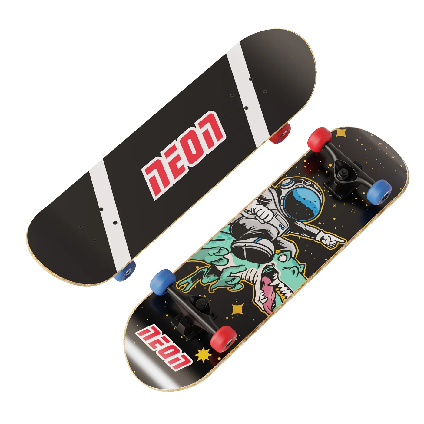 Neon Delta Astro Skateboard Compact Deck Smooth Rolling Performance (Black, 71 cm) hozc7