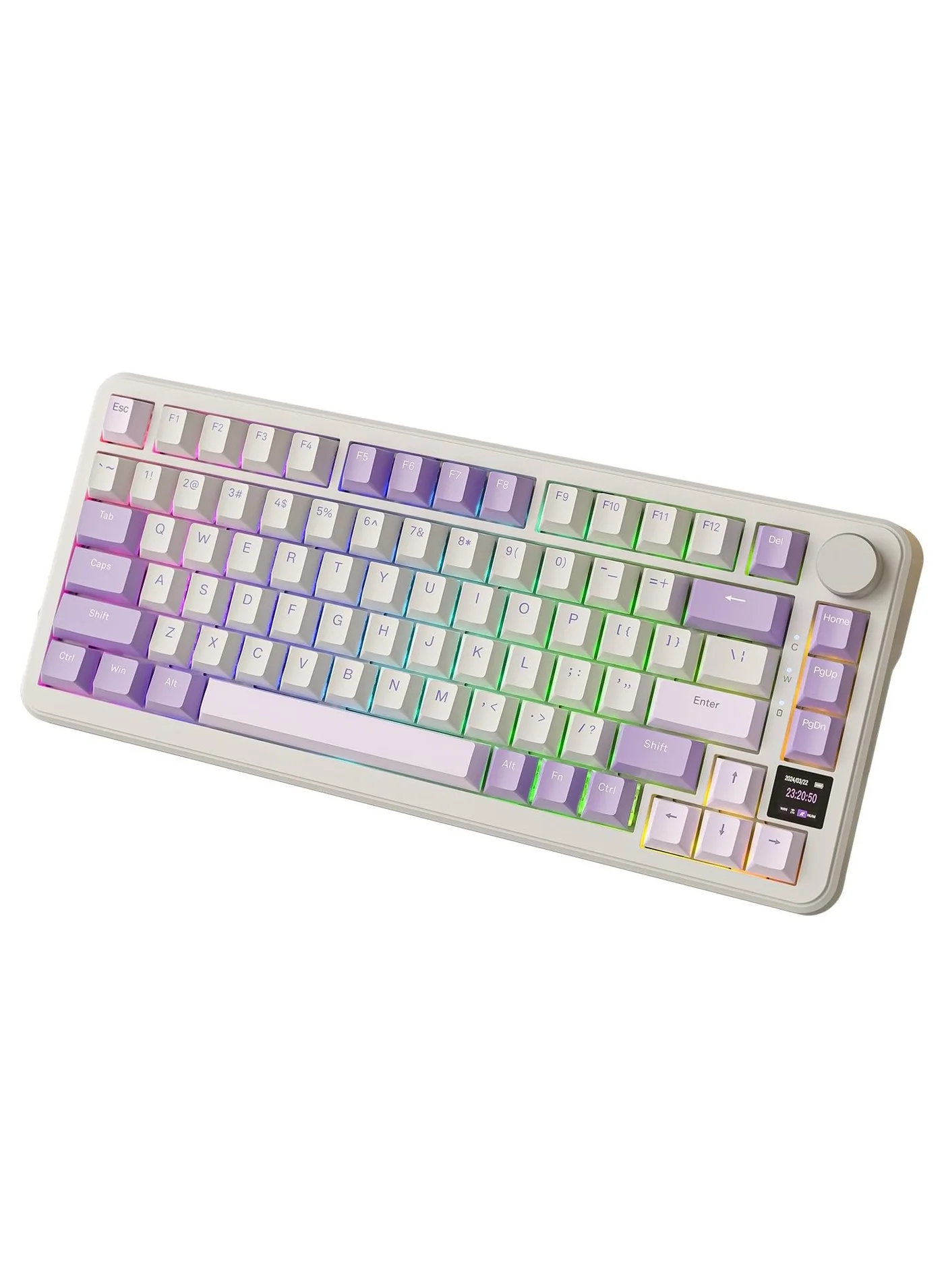 Premium Wireless Mechanical Gaming Keyboard 75% Compact Layout with TFT Display and Metal Knob (Lavender Purple, 1 Unit) mdsw6