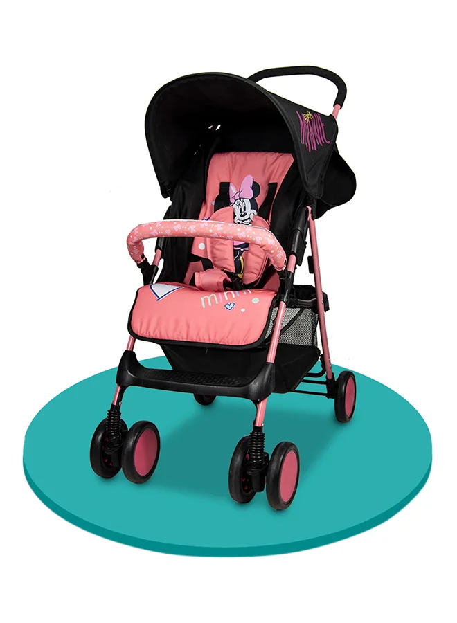 Cartoon Lightweight Sports Stroller with Storage Cabin, Compact Foldable Design, Adjustable Leg Rest (Pink/Black, 15 kg Capacity) svwgc