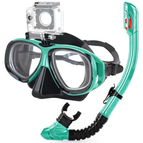 Body Professional Snorkeling Mask and Dry Snorkel Set (Green, Adult/Youth) - Premium Silicone Diving Gear for Scuba and Freediving jfb6k