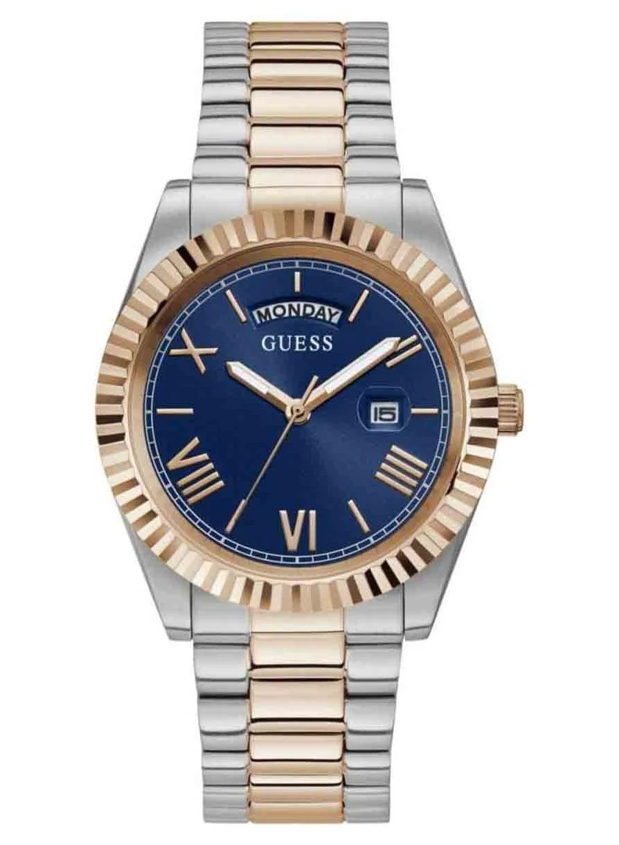 Premium Two-Tone Stainless Steel Analog Watch with Blue Dial (42mm, For Men) 7rfbw