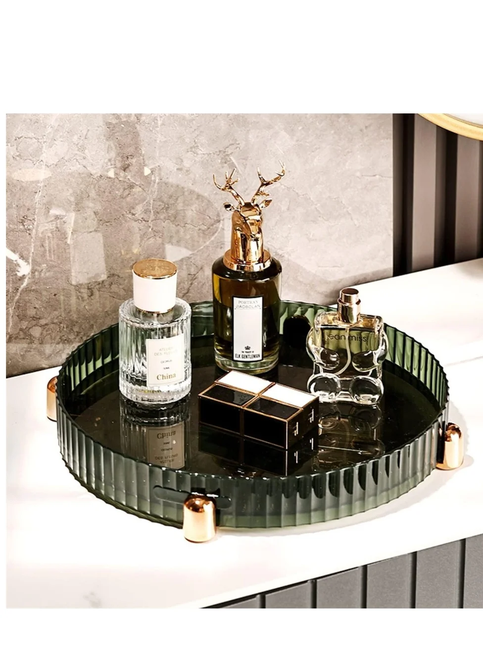 SYOSI 360 Rotating Makeup Perfume Organizer Premium Vanity Tray with Gold Non-Slip Base (Green, 28 cm) swdcx