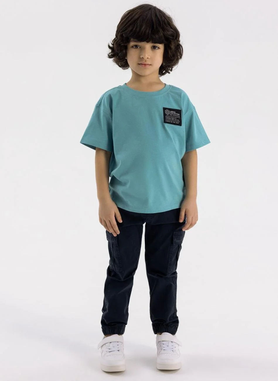 MINOTI Boys Woven Cargo Trousers Elastic Waistband Durable Casual Pants (Navy, 128 cm) sjraw
