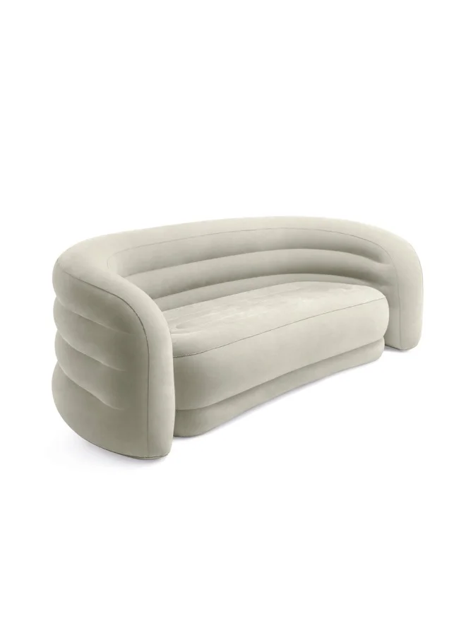 Premium Curved Inflatable Lounge Sofa Air Couch with Soft Flocked Velvet Surface for Indoor Living Room (Beige, 229x109x81cm) ffzis