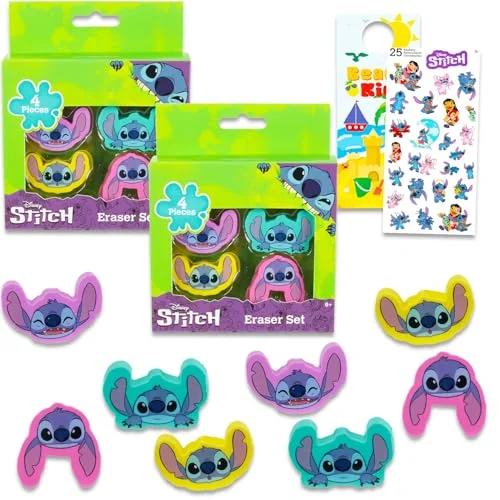 Cartoon Stationery School Supplies Set with Erasers and Stickers (Kids, 10-Piece Set) f2ps9