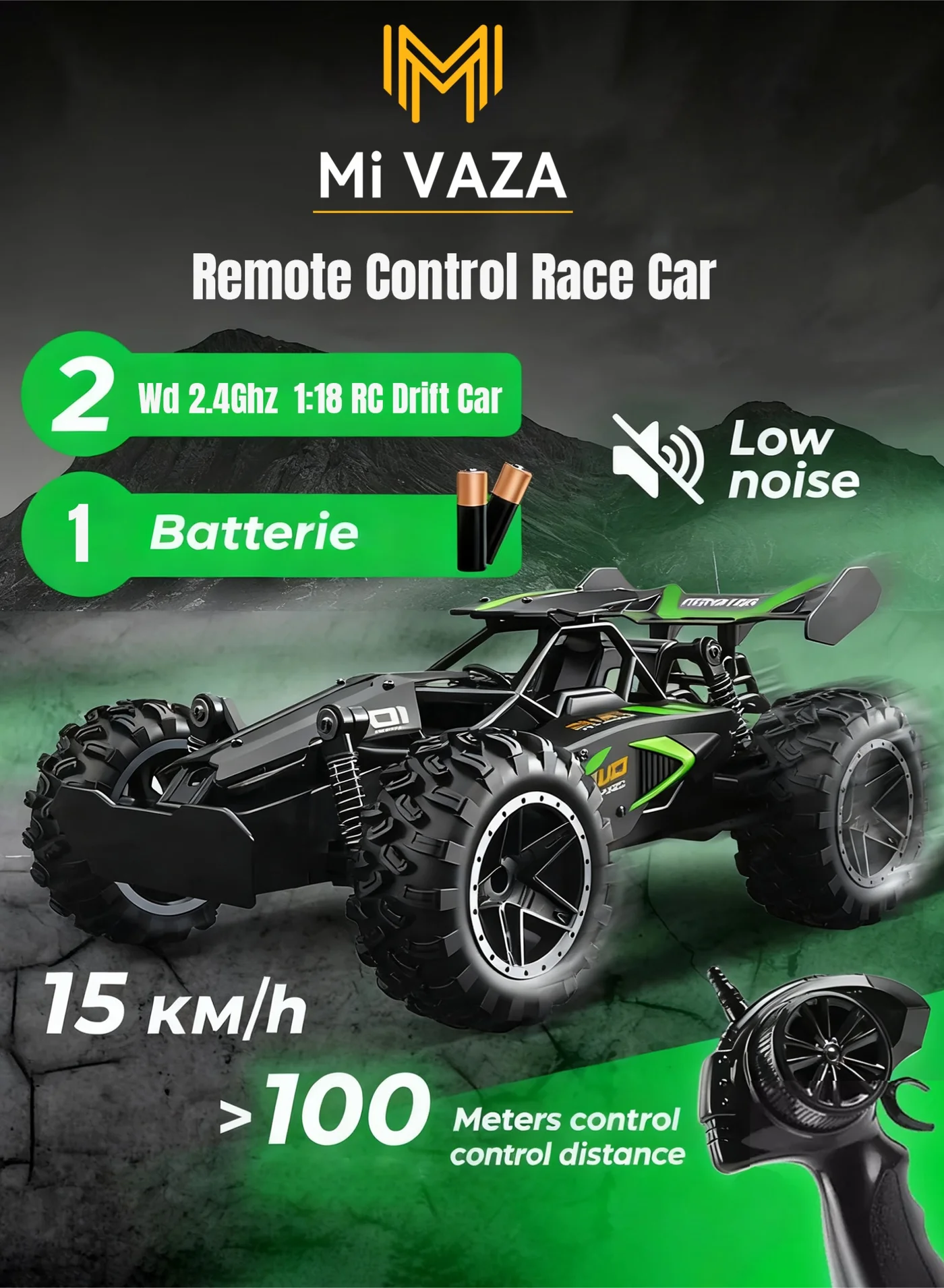 Mi VAZA Remote Control Race Car 1:18 Scale High Speed RC Drift Vehicle (2WD, 2.4GHz, Rechargeable, For Kids) bw5dp