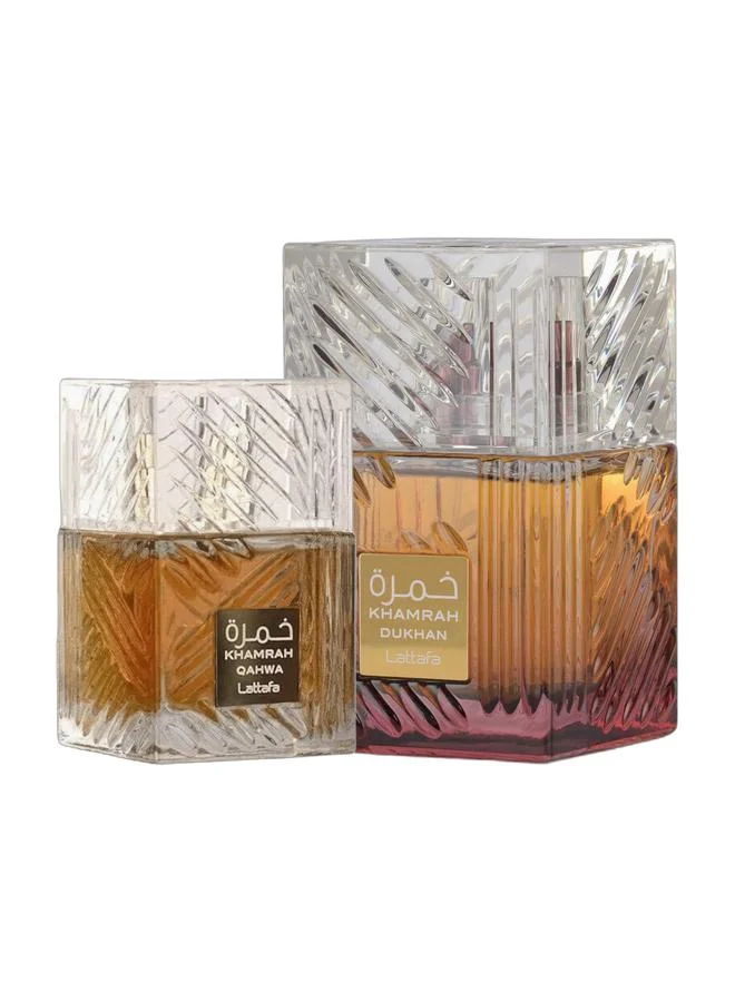 Lattafa Khamrah Qahwa and Khamrah Dukhan Eau De Parfum Fragrance Set (Unisex, 2 x 100 mL) rxwxt