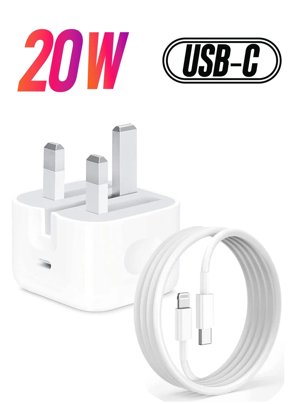 TecV 20W USB-C Fast Wall Charger Adapter with 1m Charging Cable (White, 1 Pack) ywaf8