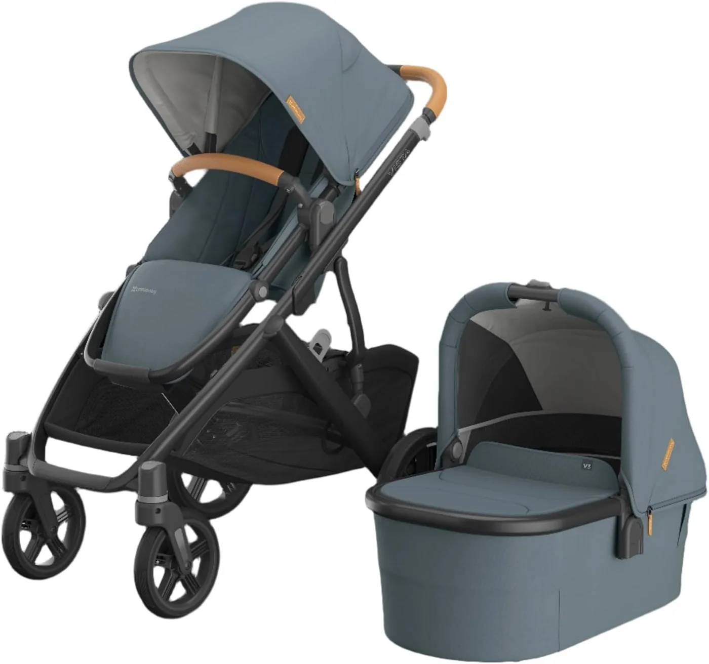 Premium Convertible Stroller with Bassinet - Single to Double Modular Travel System (Dillan Stone Blue) uoy2k