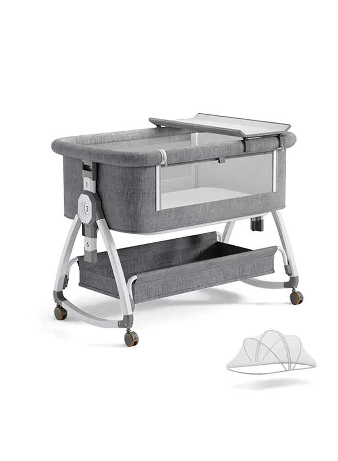 WALALLA 4-in-1 Portable Bedside Bassinet with Changing Station and Storage Basket (Grey, 90x55x85 cm) rc9ip
