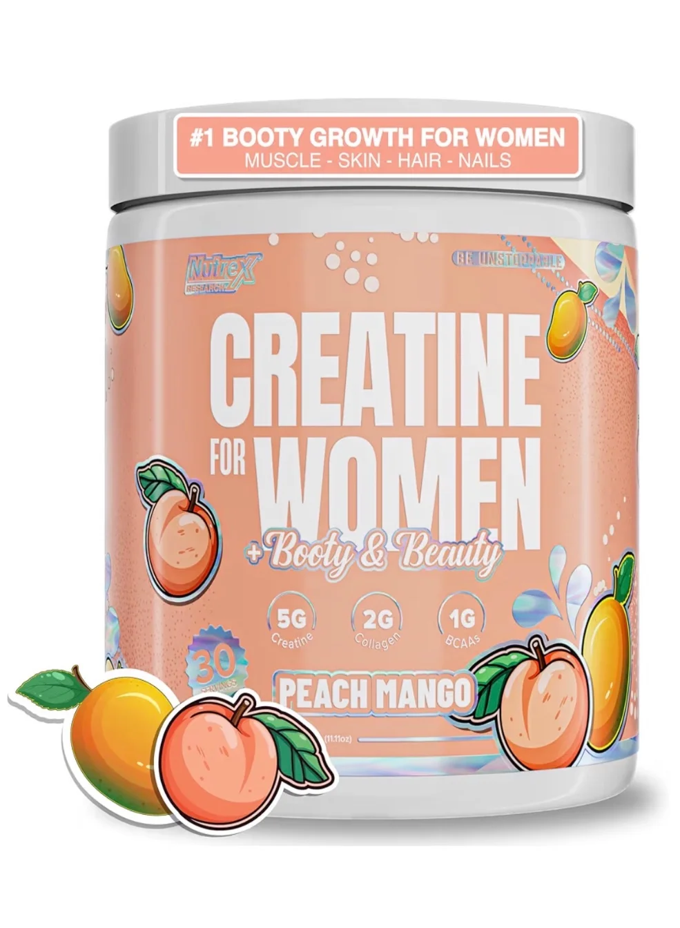 Nutrex Research Booty & Beauty Creatine Powder Supplement with Collagen and BCAAs for Women (Peach Mango, 30 Servings) t40y0