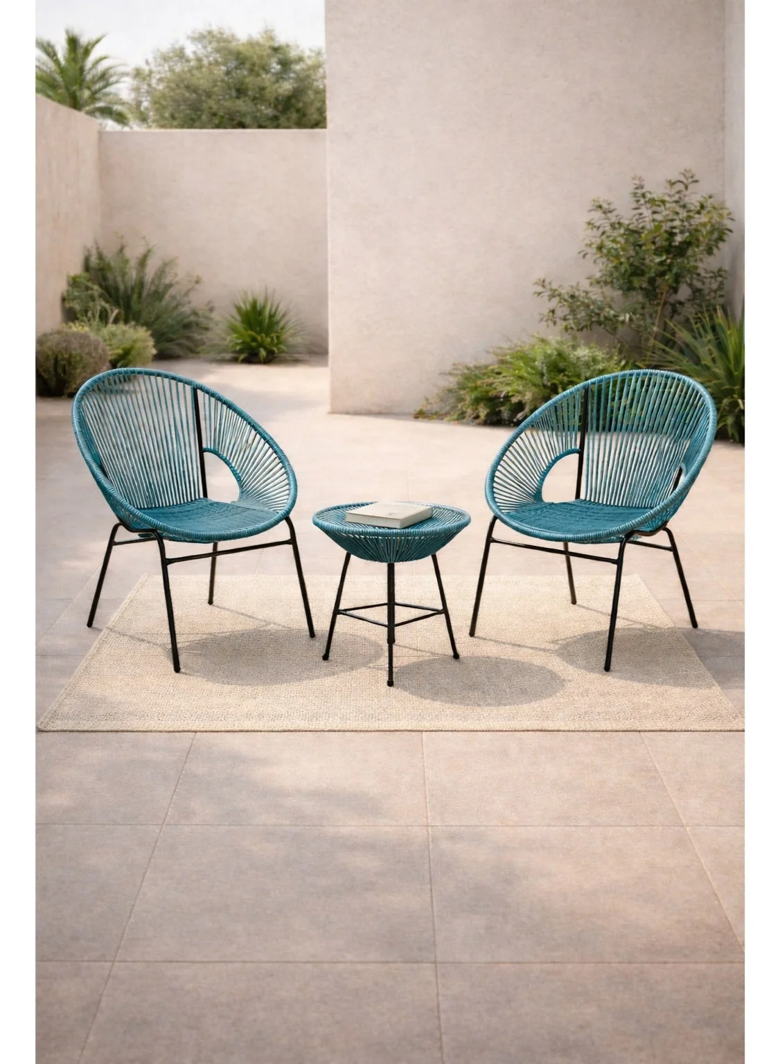 Harmony Home 3-Piece Outdoor Seating Set with Steel Acapulco Chairs and Glass Top Table (Blue, 3-Piece Set) ra66t