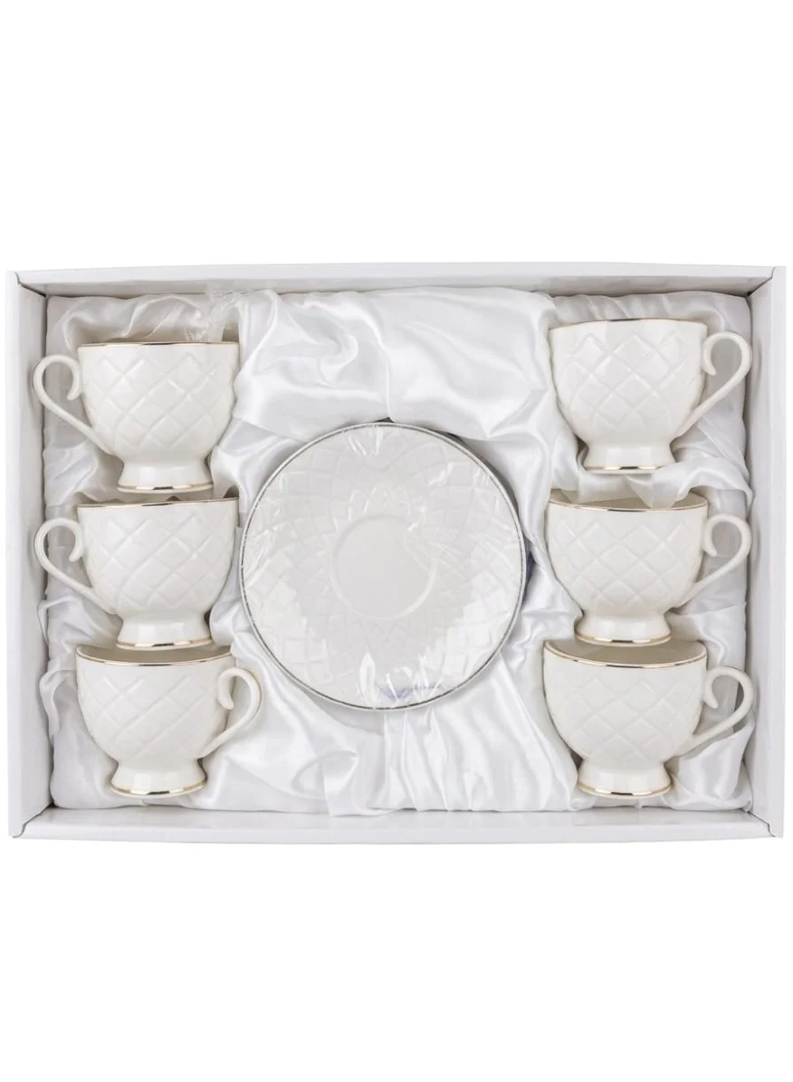 AKDC Ceramic Cup and Saucer Set Premium Elegant Tea Coffee Service (White with Gold Trim, 150 mL, 6-Piece Set) f5vw5