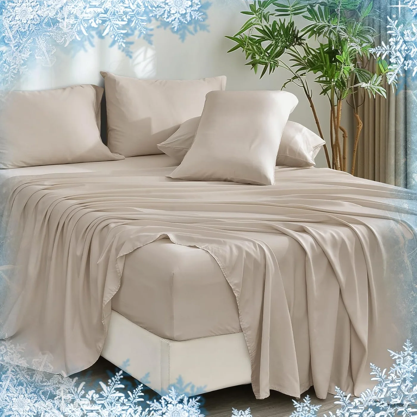 PHF 6-Piece Bamboo Rayon Queen Sheet Set, Silky Soft Cooling Bedding with Deep Pocket (Light Taupe, Queen) cyi2o