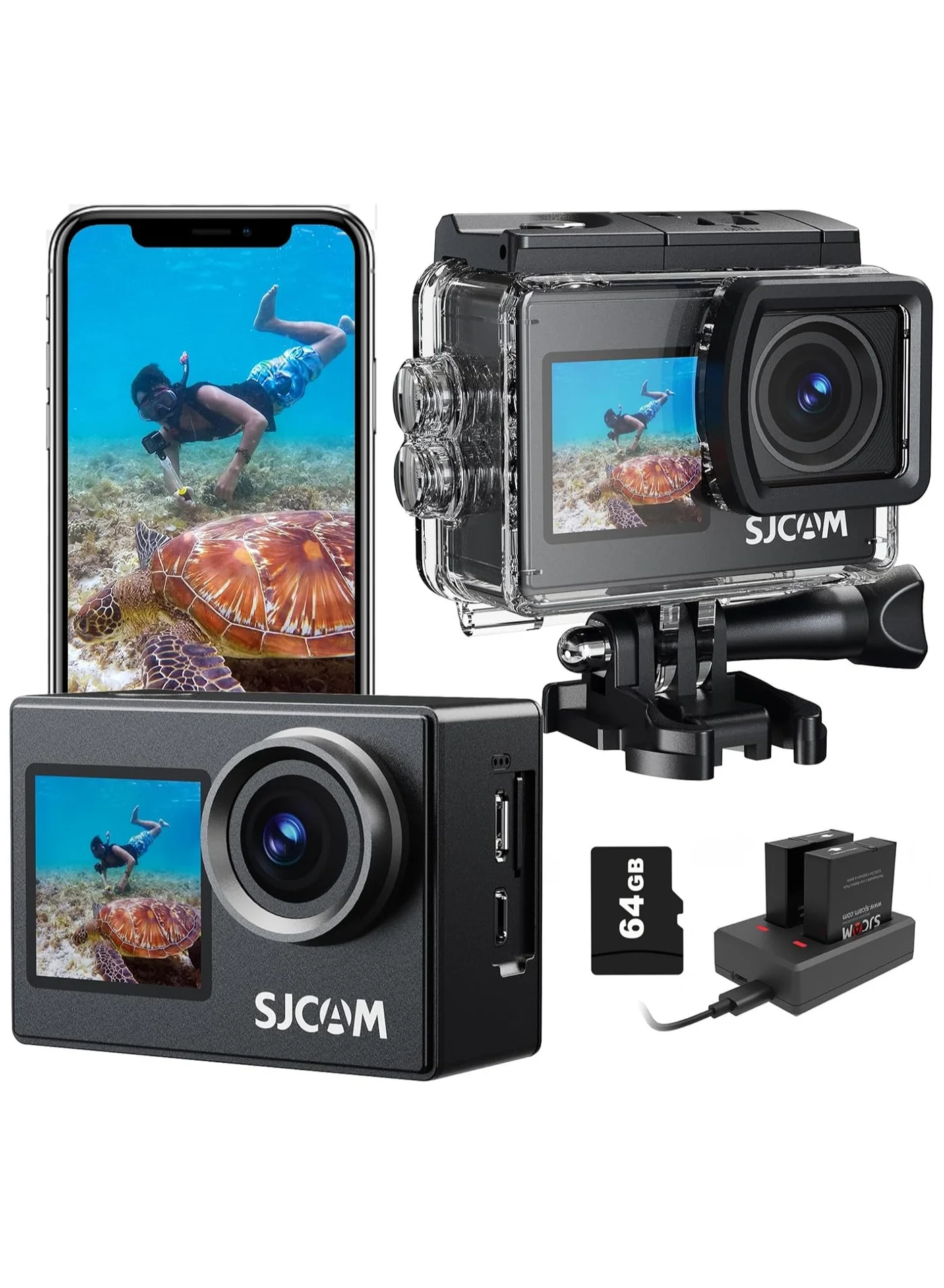 Action Camera Dual Screen 4K Ultra HD Waterproof Sports Camcorder with Stabilization 170¡ã Wide-Angle Lens (Includes 2 Batteries and 64GB Memory Card) 66iy7