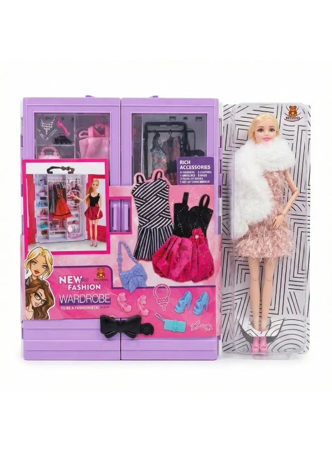 REZZOSS Fashion Doll and Ultimate Closet Wardrobe Playset with 15 Accessories and Storage Trunk (White, One Size) ffdco