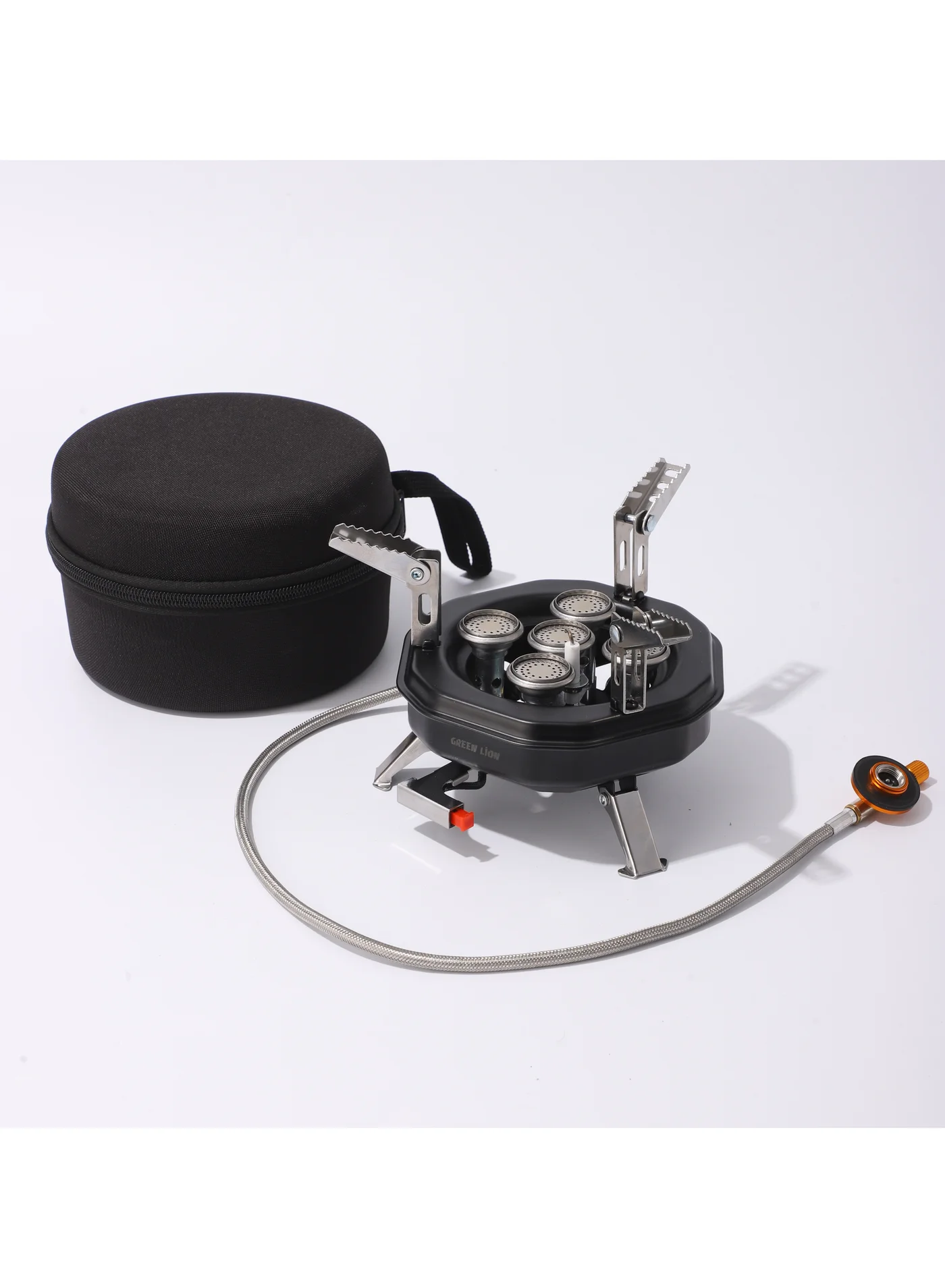 Green Lion 5 Burner Camping Stove Portable Gas Cooker with 3500W Heat Output and Carry Bag (Compact, Foldable) cv8ar