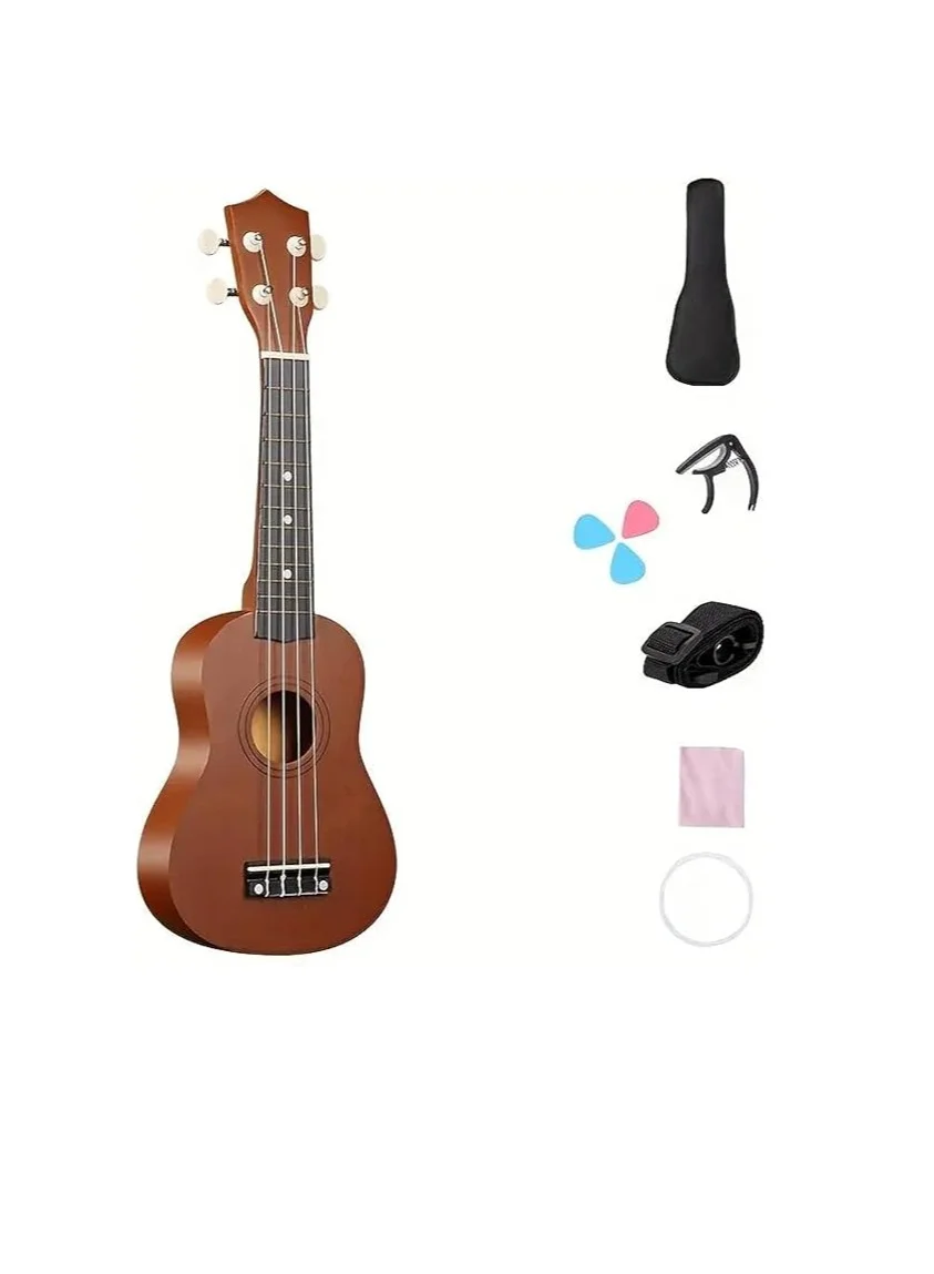 Megarya 4-String Soprano Ukulele Starter Kit with Gig Bag, Capo, Strap, and Cleaning Cloth (Brown, 21-inch) 8ujz3