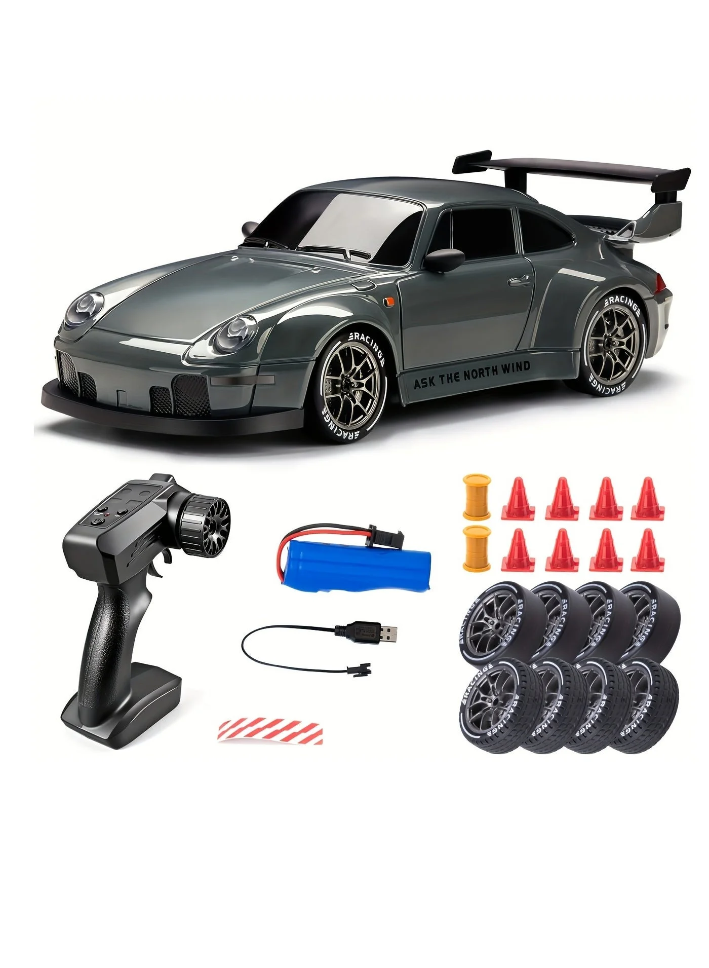 HOBB 1:24 Scale RC Drifting Car High-Speed Remote Control Vehicle with LED Lights (2.4GHz, Rechargeable Battery) opl7e