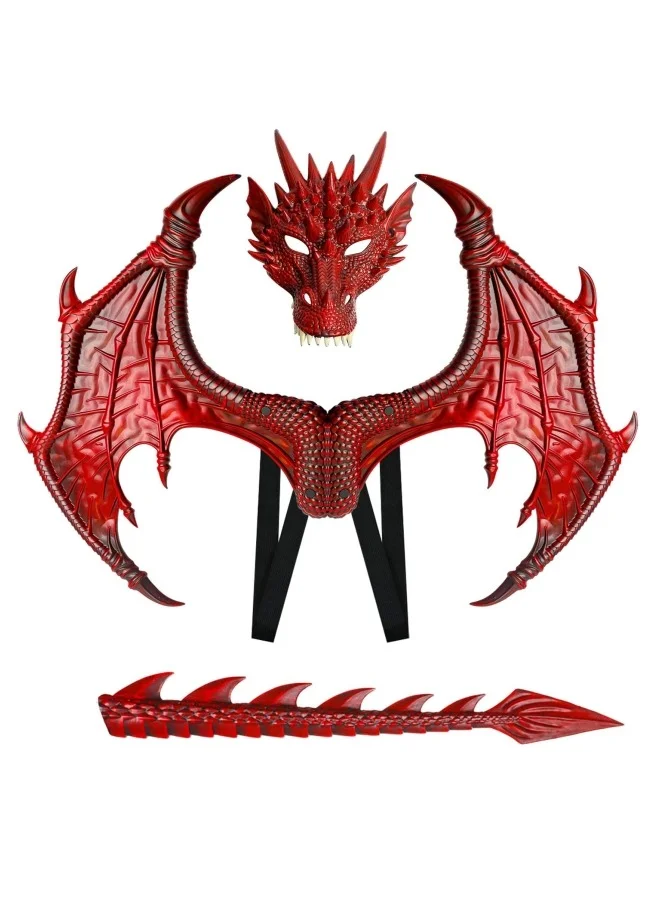 CCOVERY Dragon Costume Set Dinosaur Wing Tail and Mask for Kids (Red, One Size) xv6e0