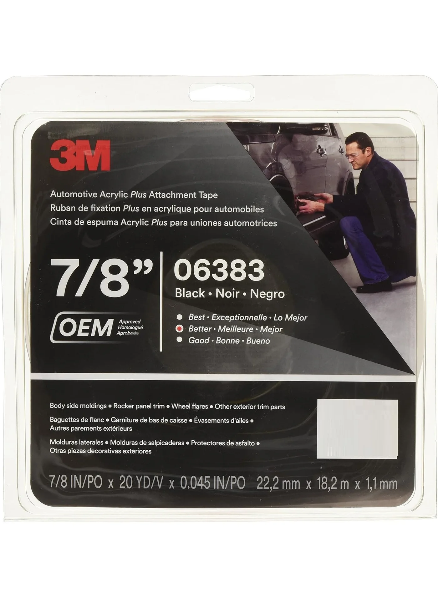 Automotive Acrylic Attachment Tape (Black, 18.28 m) Heavy-Duty Weatherproof Adhesive for Vehicle Exterior Trim ch0ws