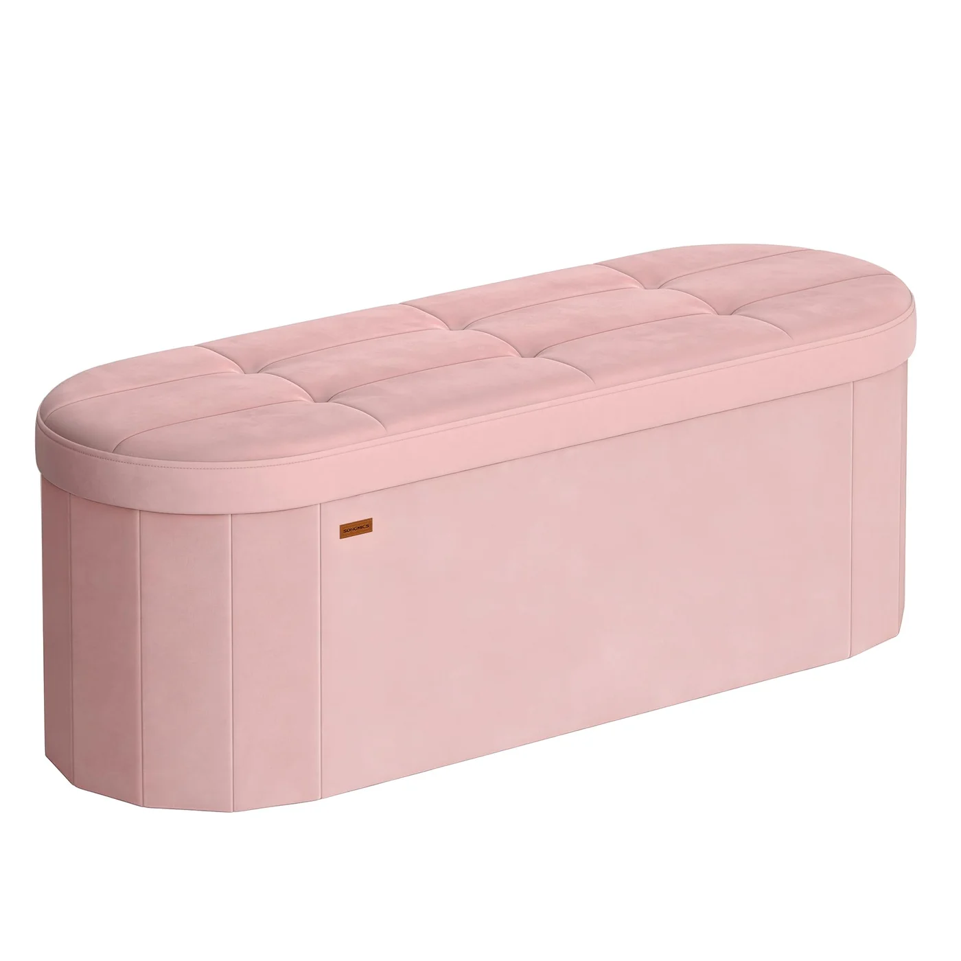 Premium Folding Storage Ottoman Bench, Oval Velvet Footrest Stool for Living Room and Bedroom (Jelly Pink, 38 x 110 x 38 cm) tgxae