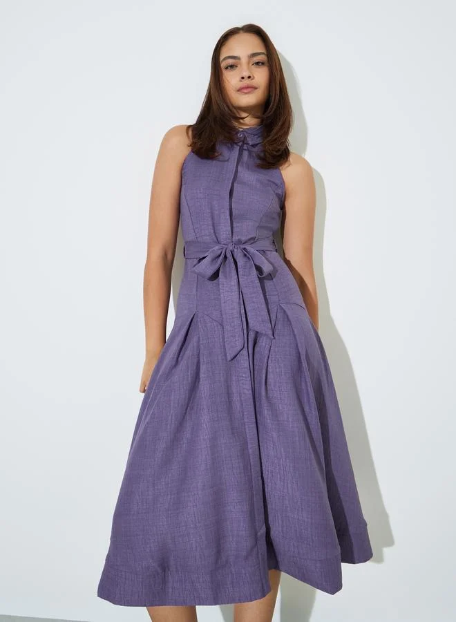 Styli Purple Sleeveless Shirt Midi Dress with Tie-Belt (Women, Medium) aqiv5