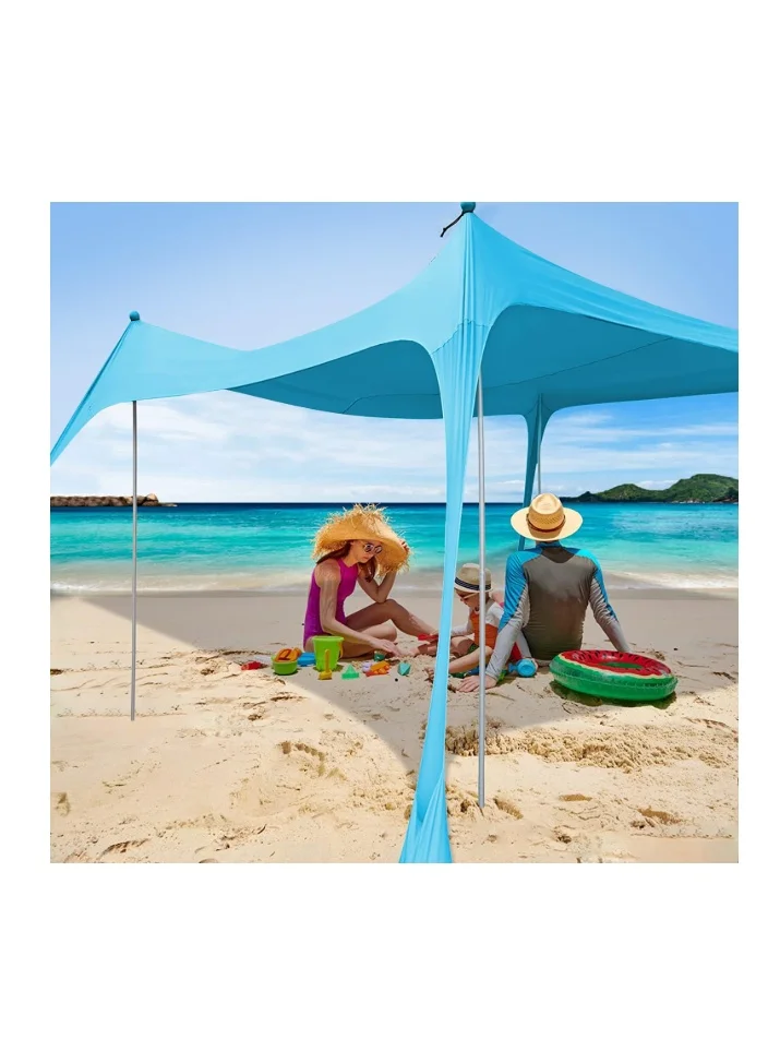 Gluckluz Beach Tent Sunshade Canopy with Sand Anchors and Aluminum Poles (Blue, 305x305 cm) afmz3