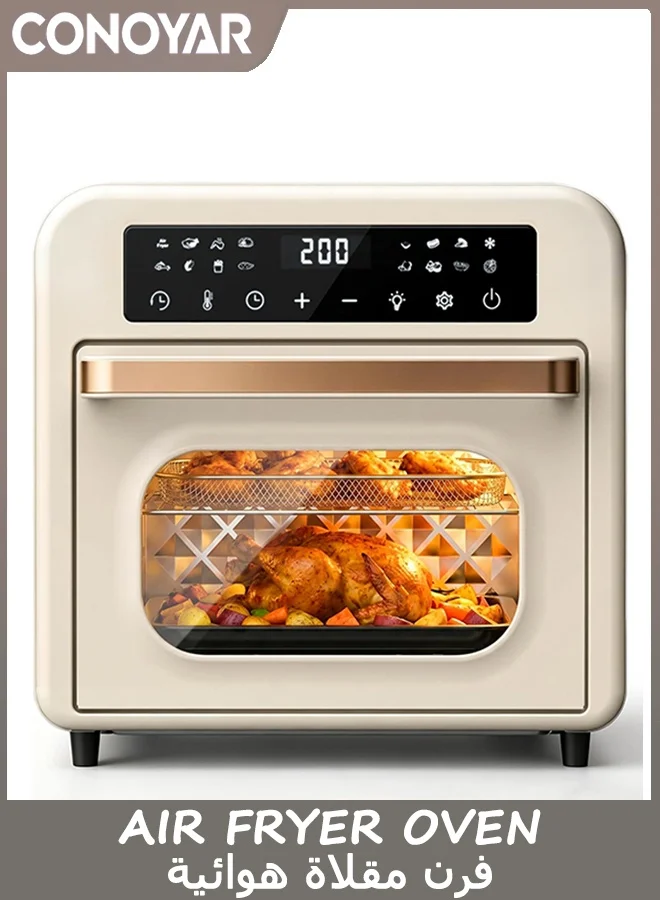 CONOYAR Digital Air Fryer Toaster Oven 16-in-1 Multi-Function Convection Countertop Cooker with LED Display (White, 15L) 0qdwu