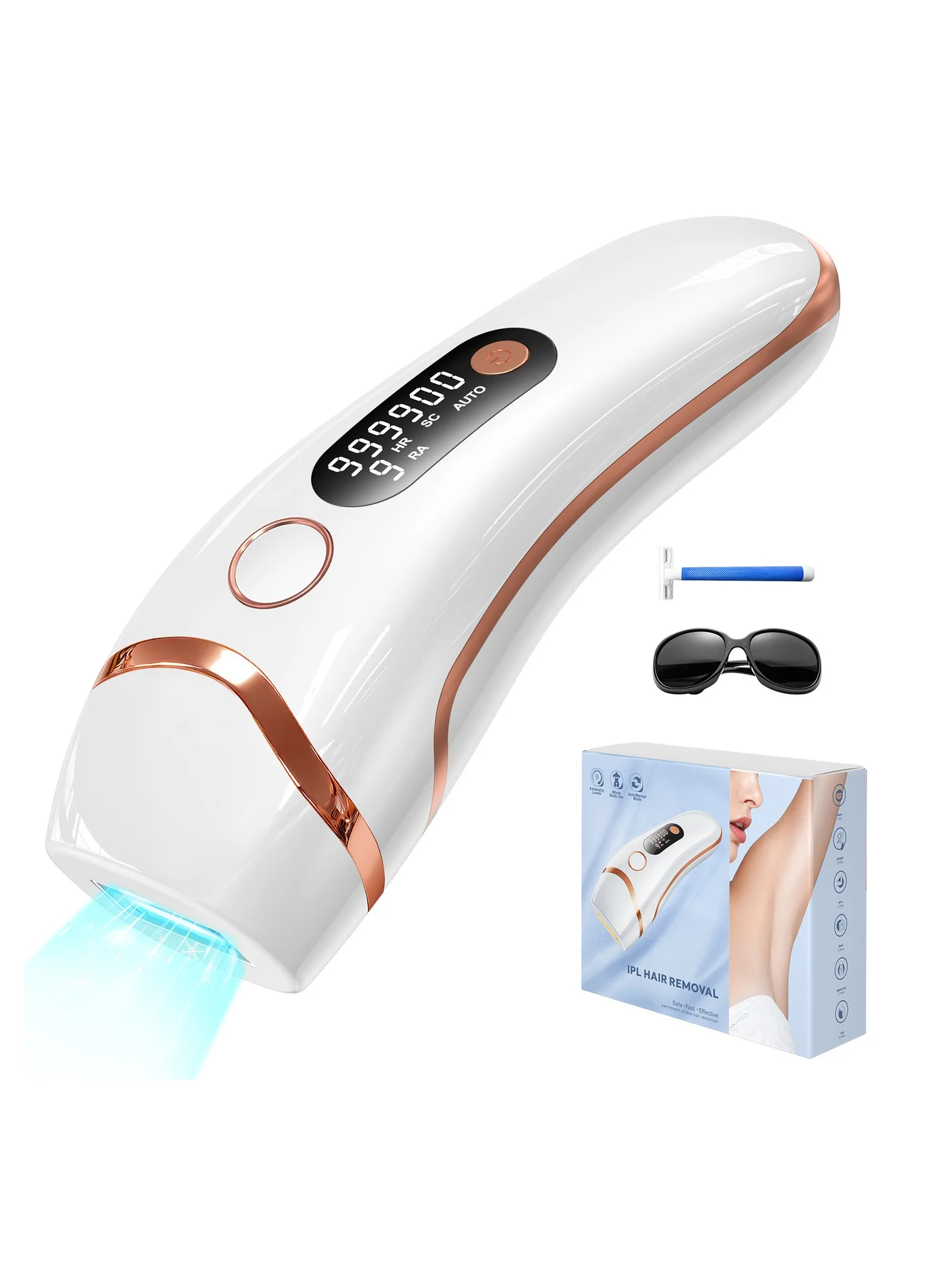 JOOYEE Laser Hair Removal Device 3-in-1 Professional At-Home System with 9 Energy Levels for Face and Body (999900 Flashes) txpn4