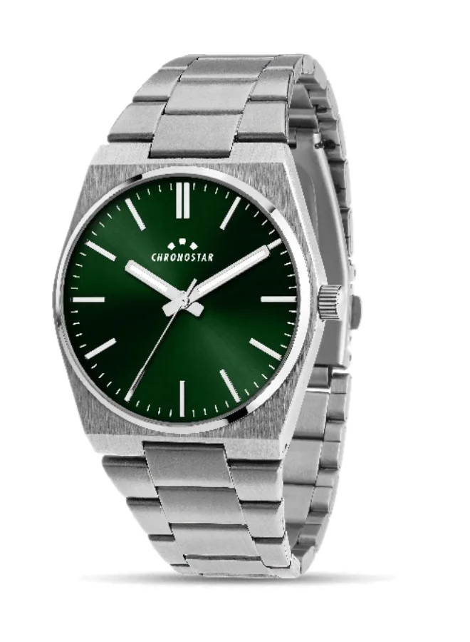Chronostar Men's Analog Watch Round Grey Dial with Silver Stainless Steel Band (40mm) g9hsx