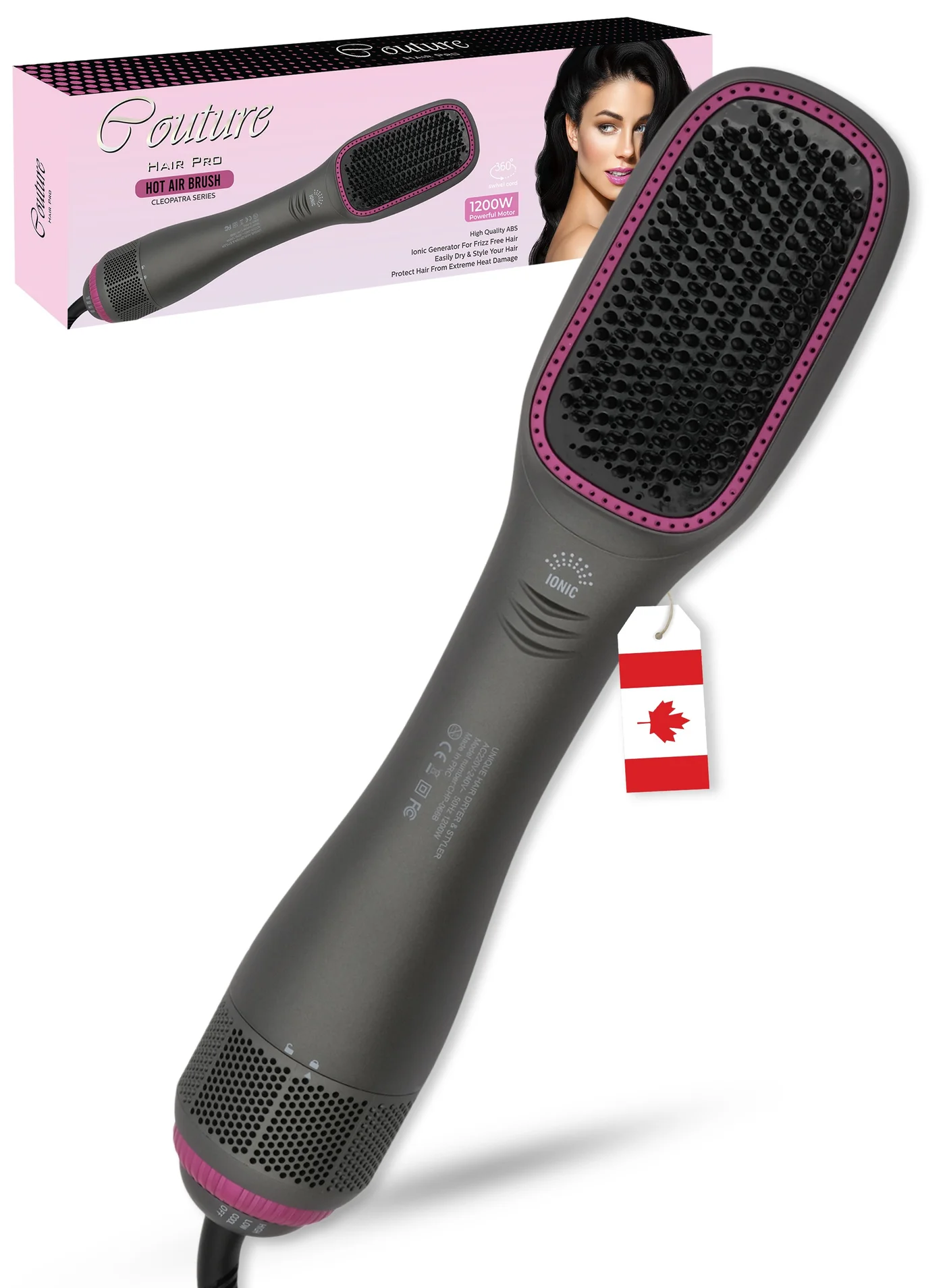 Couture Hair Pro One Step Hot Air Brush Professional Ionic Styler Blow Dryer (Grey, 1200W) r0w1b