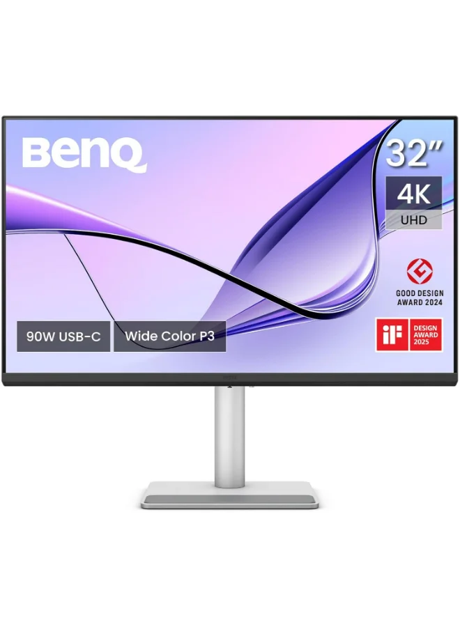 Premium 32-Inch 4K UHD Monitor with 90W USB-C Power Delivery and Adjustable Stand (Grey, 81 cm) cufgo