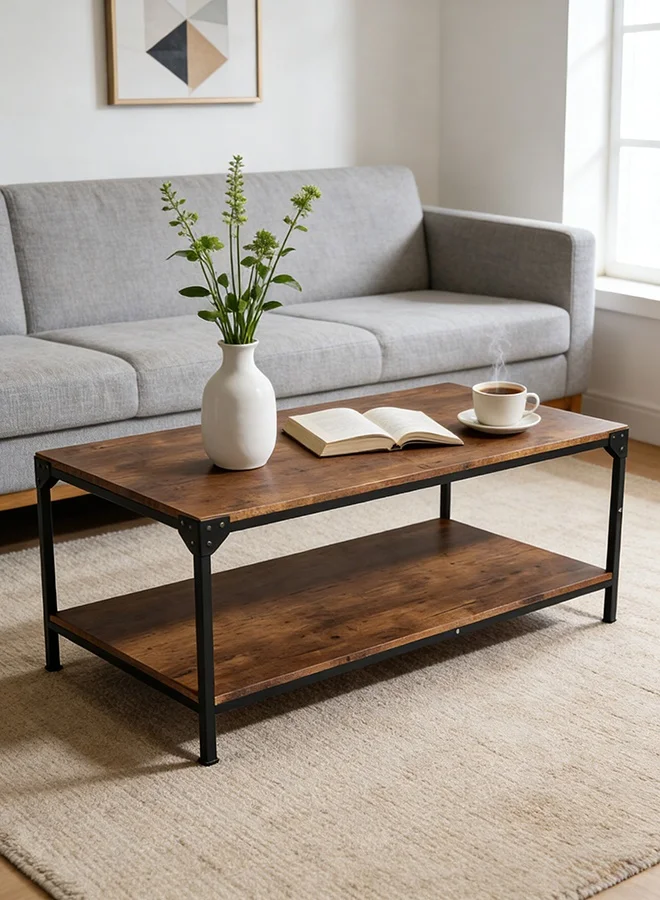 Migue Home Modern Two Tier Coffee Table, Premium Walnut Finish, Sturdy Living Room Center Piece (120cm L x 60cm W x 46cm H) 44yll