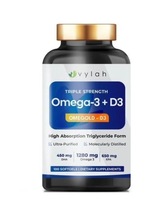 Vylah Omega 3 Fish Oil with Vitamin D3 Triple Strength Supplement (100 Softgels) 766ce