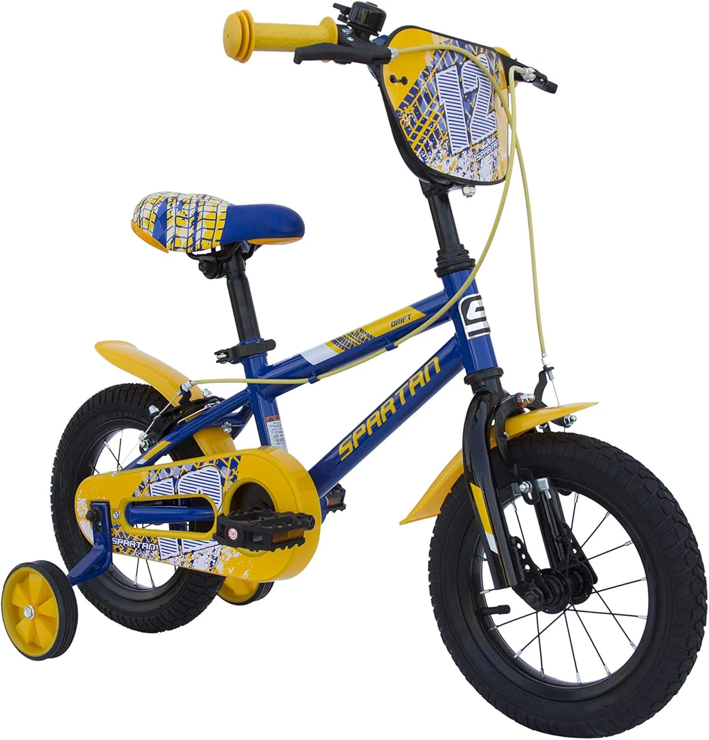 Spartan Drift BMX Kids Bike with Training Wheels (Blue/Yellow, 12-Inch) xeigv
