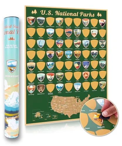 Atlas & Green US National Parks Scratch Off Map Premium USA Travel Poster (Green, 59.4 cm x 42 cm) fo8ru