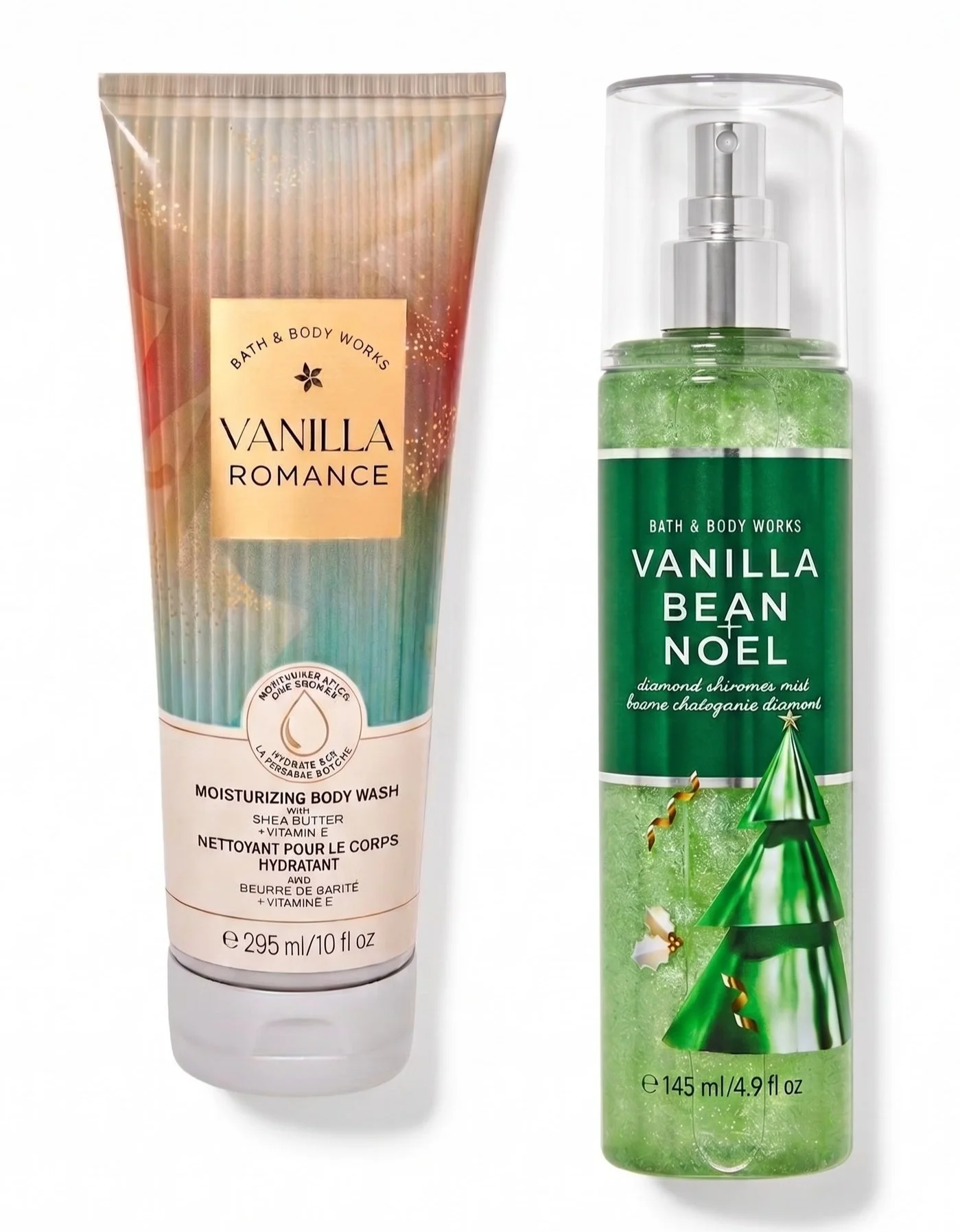 Premium Vanilla Glow Shimmer Mist and Moisturizing Body Wash Set (236 mL, 295 mL) ts7li