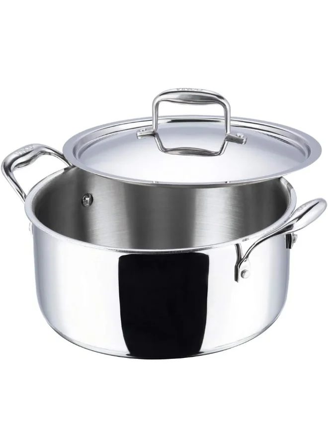 VINOD Triply Stainless Steel Saucepot with Lid Premium Cooking Pot for Induction and Gas (Silver, 1.8 L, 18 cm) elppu