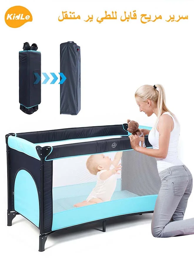 Kidle Baby Folding Bed with Cushion and Wheels (Portable Infant Crib, Cotton, 6-9 Months) vw8z9